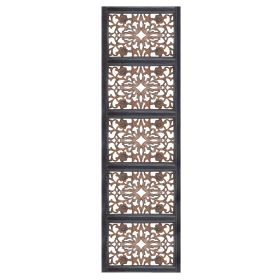 Rectangular Wall Panel with Intricate Floral Carvings, Burnt Black