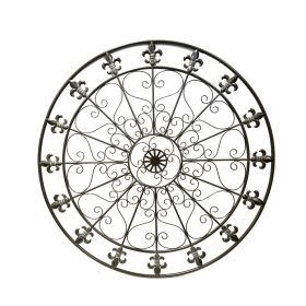 42 Inch Round Medallion Wall Mount Metal Accent Decor, Handmade Circle Design, Antique Black