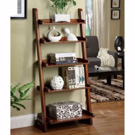 Transitional Style 5 Tier Wooden Ladder Shelf with Sled Base, Brown