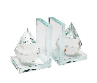 8 Inch Beautiful Natural Crystal Diamond Bookends, Set of 2, Clear
