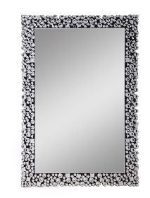 Wooden Backing Wall Decor with Faux Crystals Inlaid Border, Black and Clear