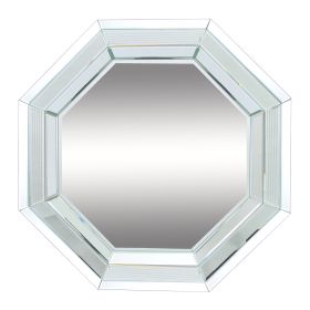 Octagonal Shaped Wall Mirror with Wooden Backing, Clear