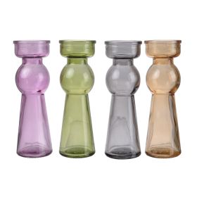 Glass Pillar Tealight Candle Holders, Set of 4, Multicolor