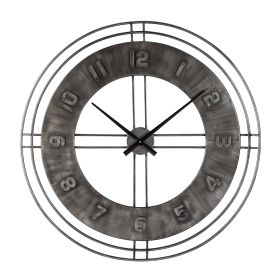 Industrial Round Metal Wall Clock with Roman Numerals, Gray