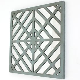 Contemporary Mirrored Wall Decor Set of 2 with Geometric Overlay on Top, Blue and Silver