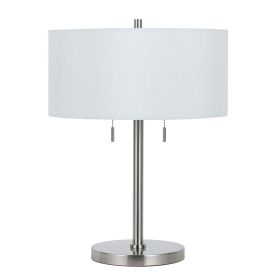 Metal Body Table Lamp with Fabric Drum Shade and Pull Chain Switch, Silver