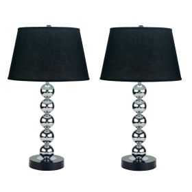 27 Inch Modern Table Lamp, Spindle Design Body, Set of 2, Black, Chrome