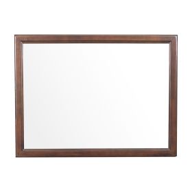 38 Inch Wooden Landscape Mirror, Molded Details, Dual Texture, Brown