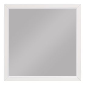 Transitional Style Square Wooden Frame Mirror, White