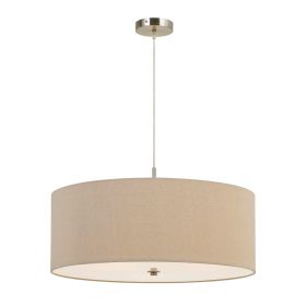60W x 3 Drum Shade Pendant Fixture, Beige and Silver