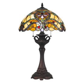 Polyresin Table Lamp with Glass Shade and Pull Chain Switch, Multicolor