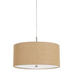 Metal Pendant Lighting with Fabric Circular Drum Shade and Cord, Beige
