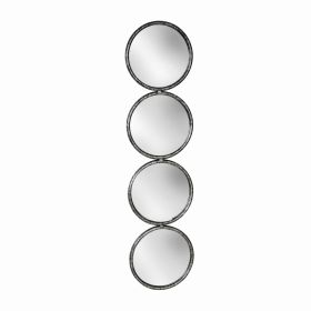 48 Inch 4 Stacked Round Mirrored Wall Decor, Antique Silver
