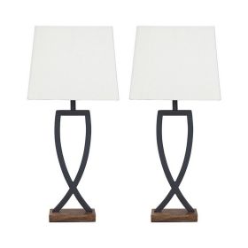 Criss Cross Metal Table Lamp with Fabric Shade, Set of 2, Gray and White