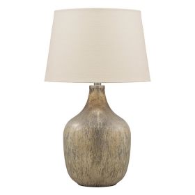 Mercury Glass Table Lamp with Drum Shade, Gold and Beige