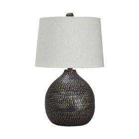 Pot Bellied Base Metal Table Lamp with Dotted Pattern, Black