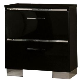 Cari Two Drawer Nightstand with USB Charger, Chrome, Black