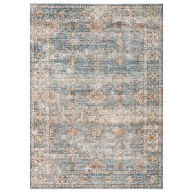 Mia 7 x 5 Medium Soft Fabric Floor Area Rug, Washable, Vintage Two Tone Border Design