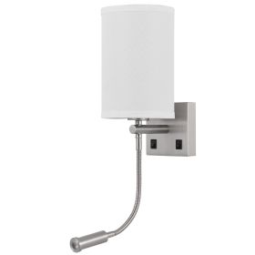 Liam 25 Inch Modern Wall Lamp, Hardback Fabric Shade, 1 LED, Metal, Silver