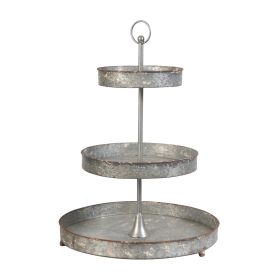 24 Inch Metal Decorative Stand, 3 Tiers with Round Trays, Gray