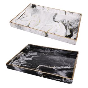 19, 18 Inch Set of 2 Modern Decorative Trays with Rims, Black and White