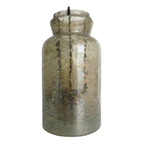 15 Inch Classic Candle Holder, Rustic Glass Jar, Farmhouse Design, Brown