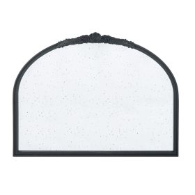 Eel 40 Inch Wall Mirror, Black Arched Wood Frame, Hand Carved Rose Crown