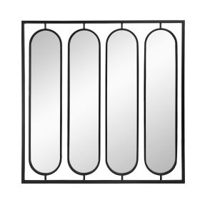 36 Inch Modern Wall Decor, 4 Swiveling Oblong Mirrors, Black Metal Frame