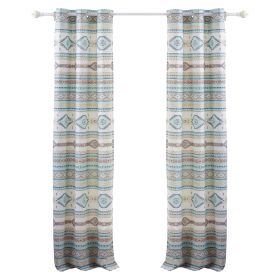Kiev 84 Inch Window Curtains, Microfiber Blue Southwest Design, Grommets