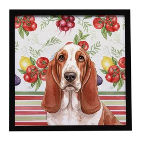Red and White Basset Hound Vegetables Framed Metal Print Bathroom, Kitchen, Office, Home Decor Wall Art Ready to Hang, Square, 8X8