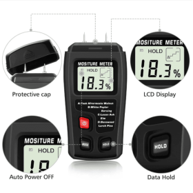 Digital LCD Wood Meter Detector Tester Wood Firewood Paper Cardboard (Color: Black)